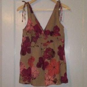 Tan and Pink Sonoma Babydoll Floral Tank NWOT